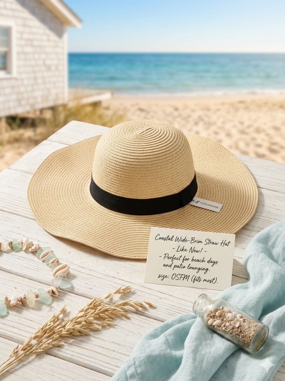 Wavy brim straw sun hat/ 
Chapeau de paille à bord ondulé festonné